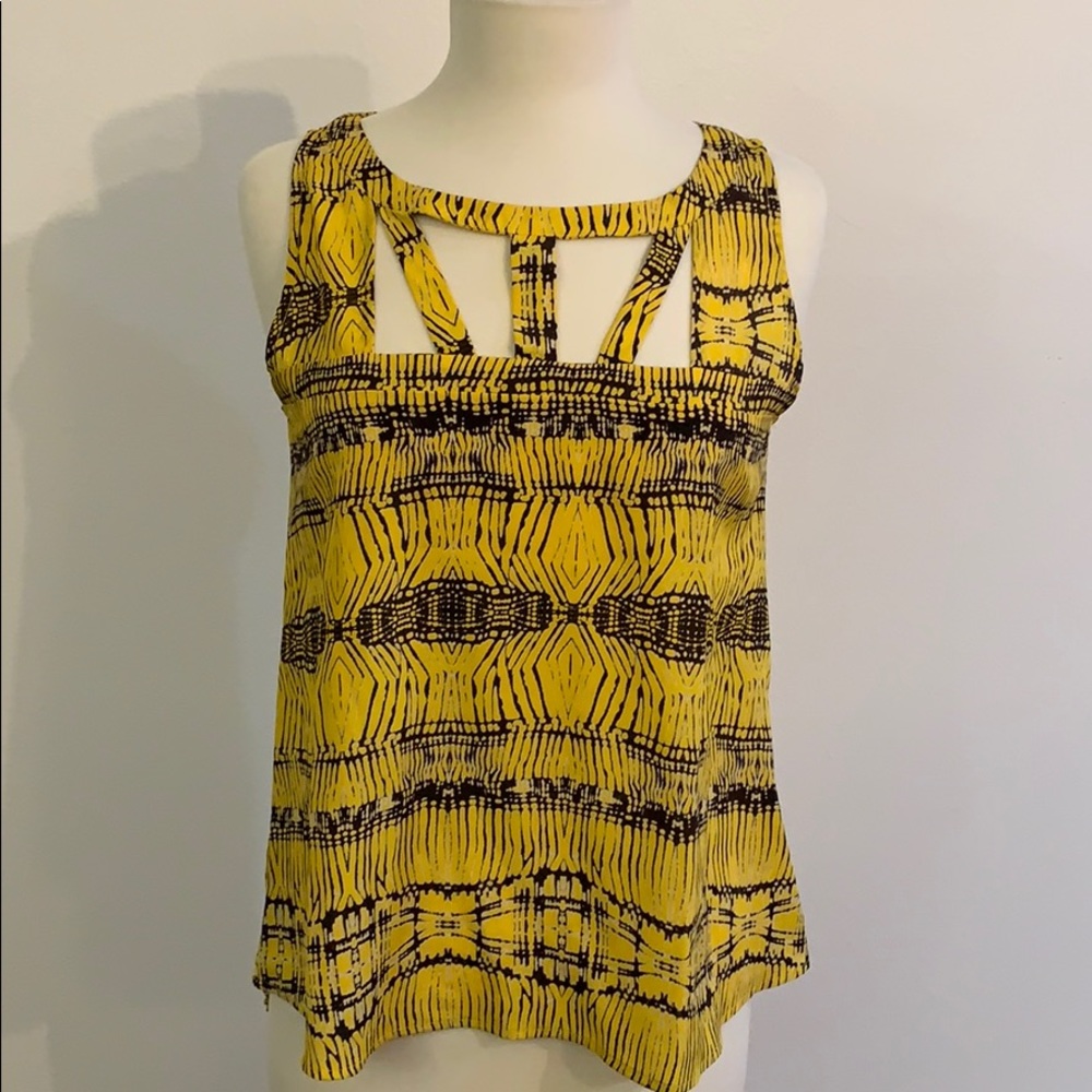 bar III blouse yellow & brown with cute cut design